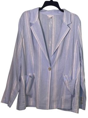 Caslon Light Blue and White Striped Linen-Blend Blazer. Size XL GUC